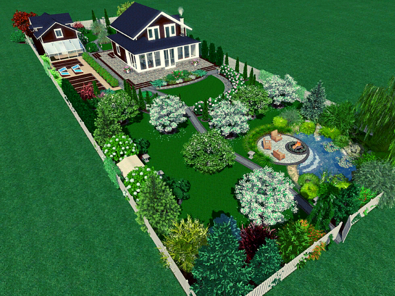 Ландшафтный дизайн участка с домом и баней 15 соток